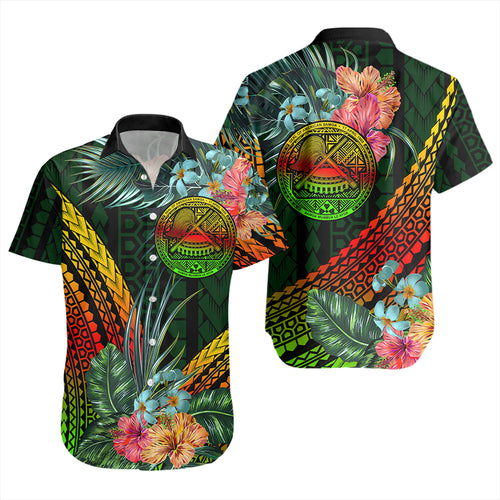 American Samoa Short Sleeve Shirt Polynesian Tropical Style Flower