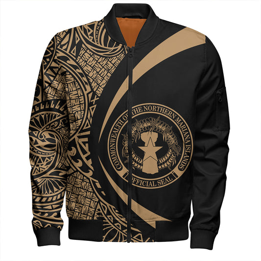 Northern Mariana Islands Bomber Jacket Coat Of Arm Lauhala Gold Circle