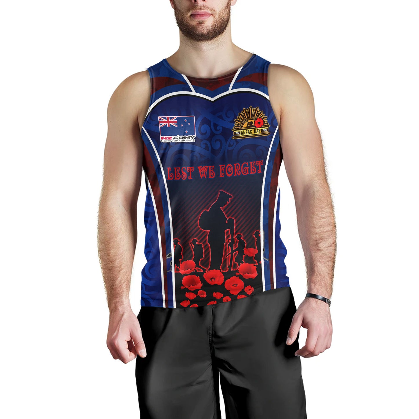New Zealand Tank Top Custom New Zealand Army Keeping Anzac Spirit Lives Poppies Maori Style