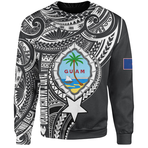 Guam Sweatshirt Custom Guam Coat Of Arms Polynesian Half Body Tattoo Black Style