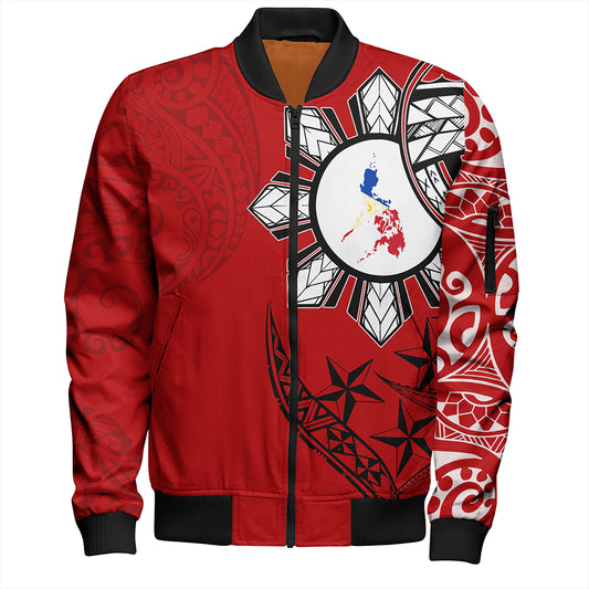 Philippines Bomber Jacket Tribal Sun In My Heart Red Style