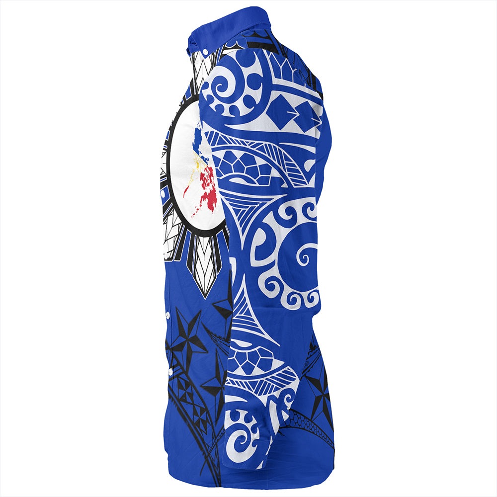 Philippines Long Sleeve Shirt Tribal Sun In My Heart Blue Style