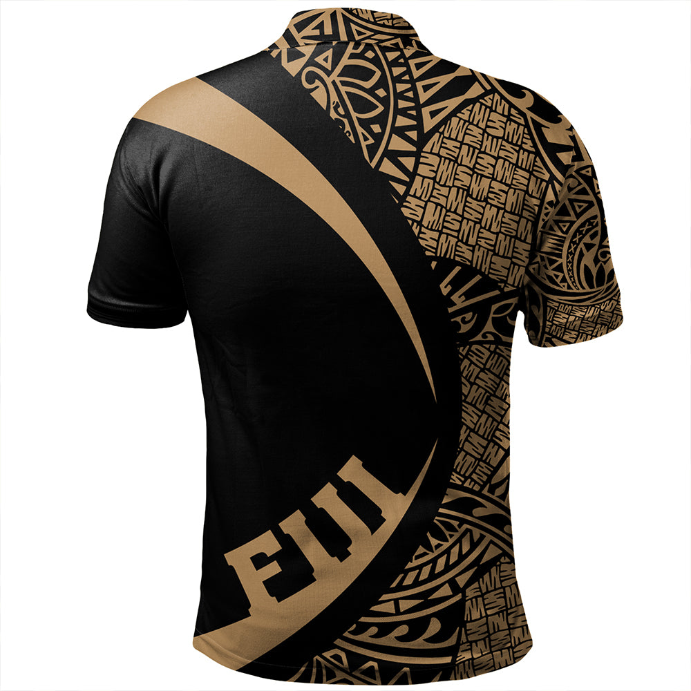 Fiji Polo Shirt Coat Of Arm Lauhala Gold Circle