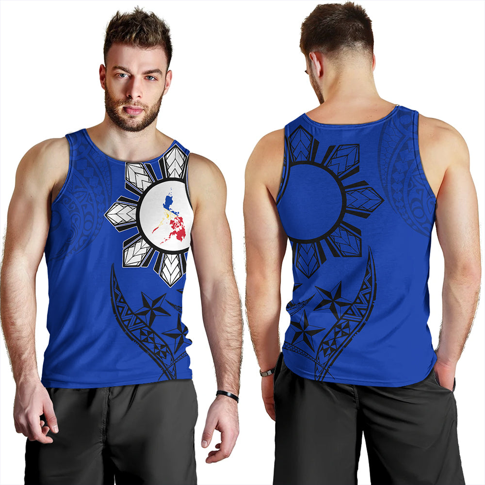 Philippines Tank Top Tribal Sun In My Heart Blue Style