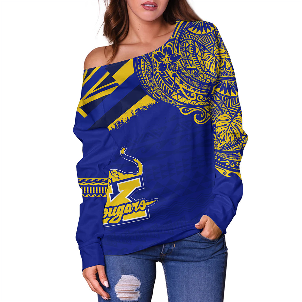 Hawaii Off Shoulder Sweatshirt Henry J. Kaiser High School Flag With Crest Style