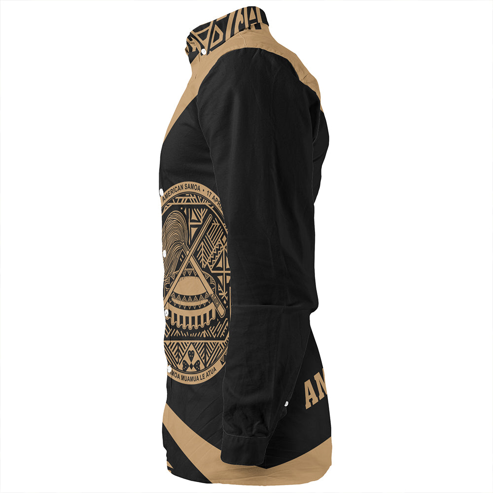 Samoa Long Sleeve Shirt American Samoa Coat Of Arm Lauhala Gold Circle