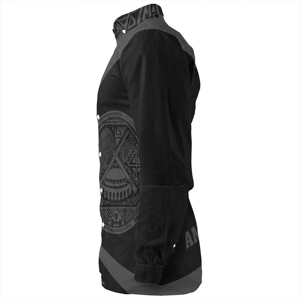 Samoa Long Sleeve Shirt American Samoa Coat Of Arm Lauhala Gray Circle