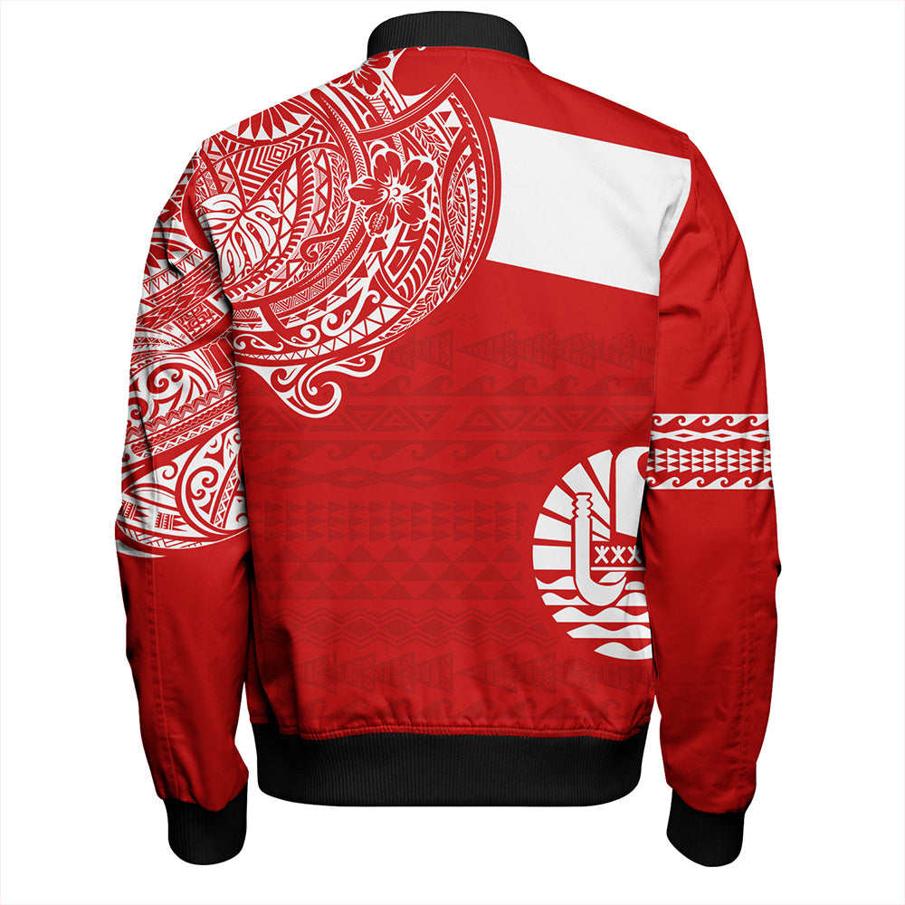 Polynesian Bomber Jacket Tahiti Flag With Coat Of Arms