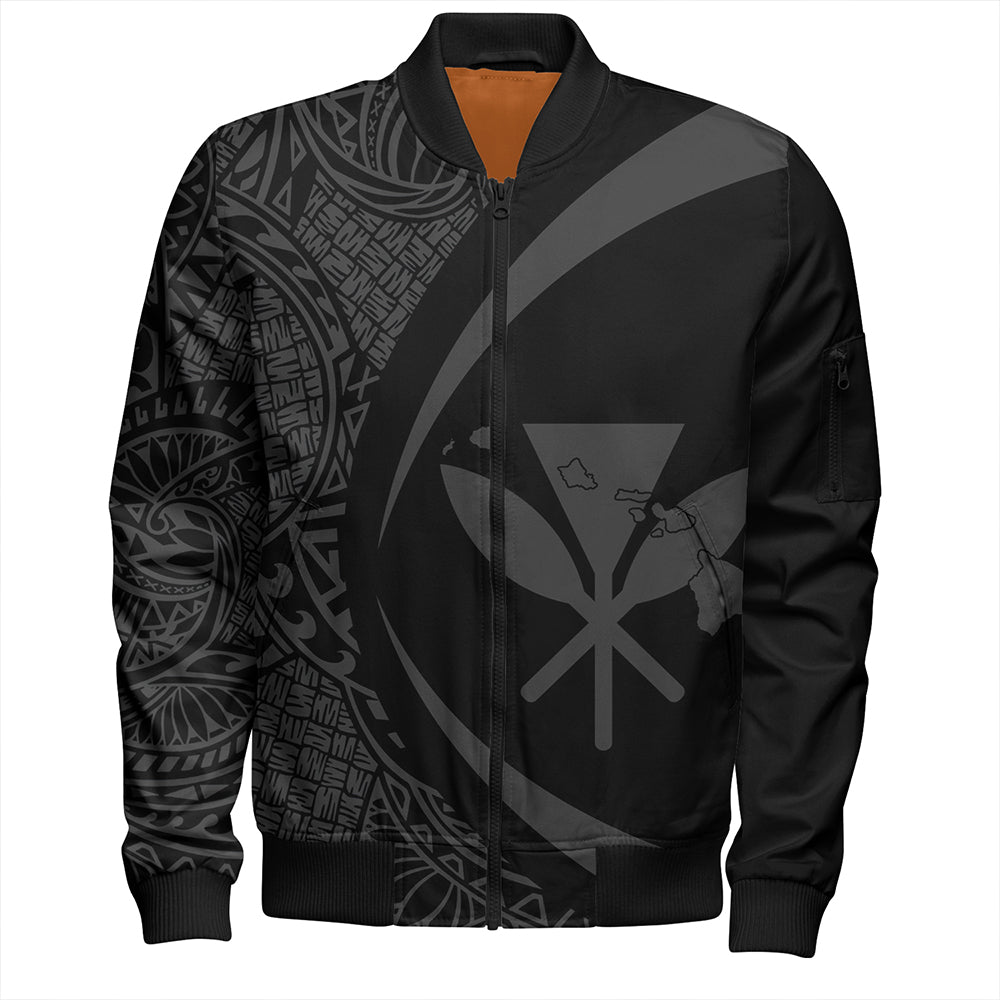 Hawaii Bomber Jacket Kanaka Maoli Hawaiian Map Lauhala Gray Circle