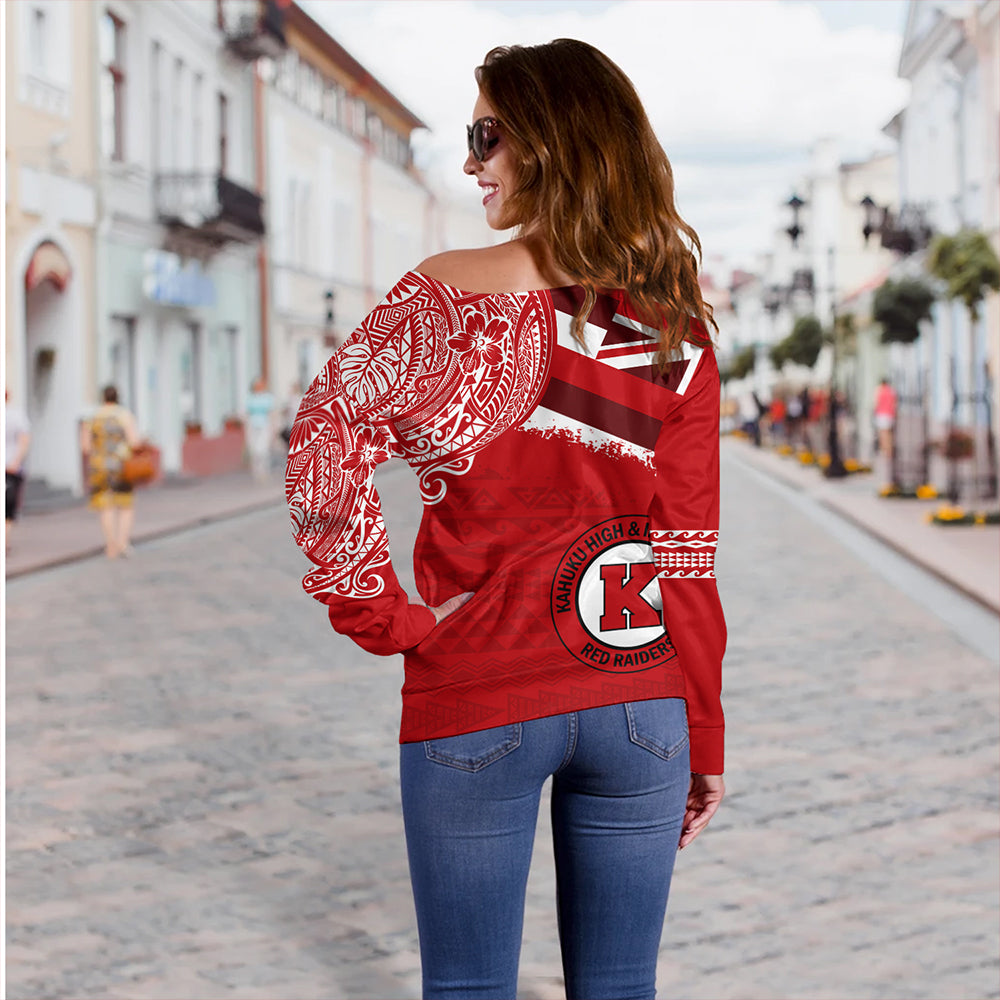 Hawaii Off Shoulder Sweatshirt Kahuku High And Intermediate School With Crest Style