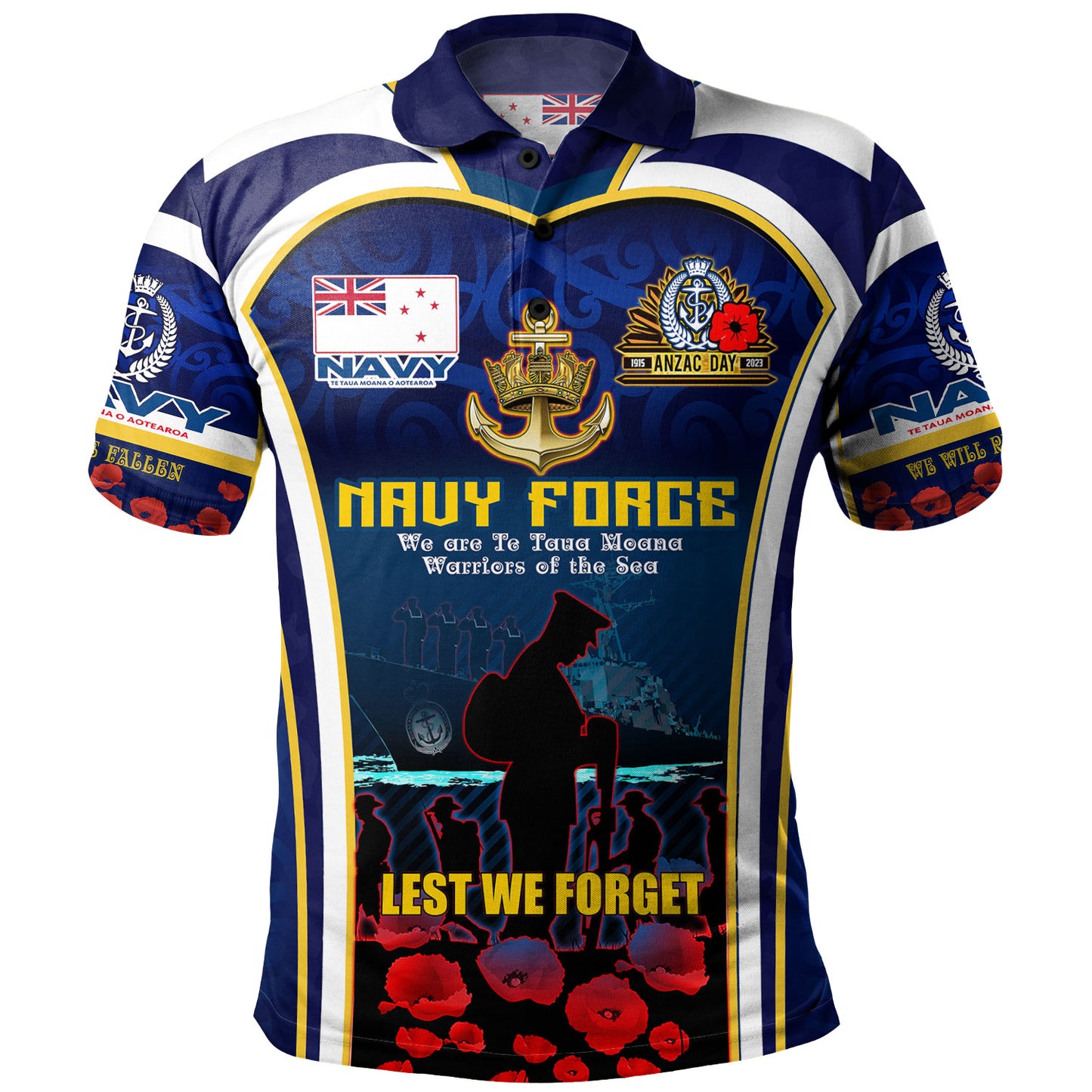 New Zealand Polo Shirt Custom Anzac Day Royal New Zealand Navy Te Taua Moana o Aotearoa