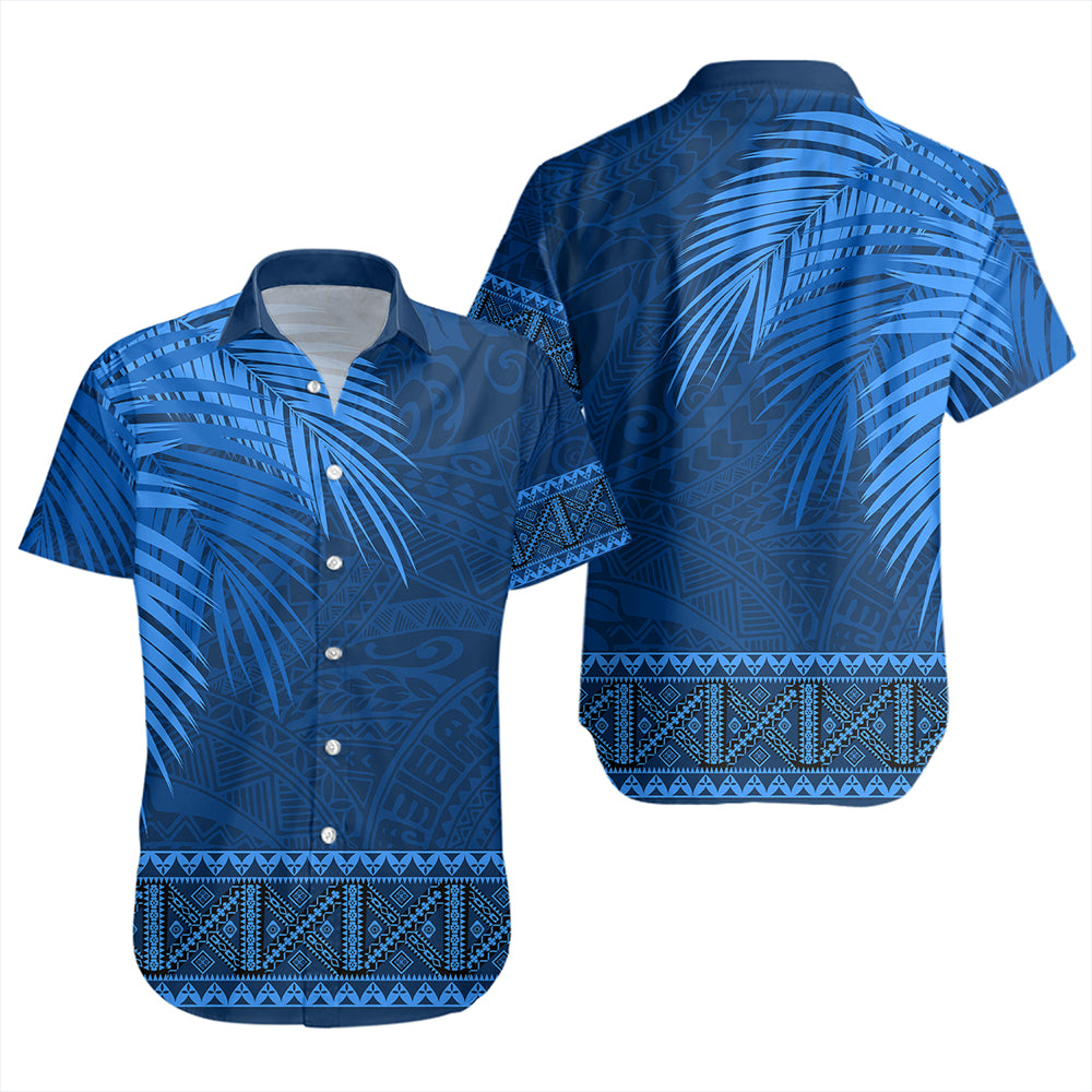 Samoa Short Sleeve Shirt Masi Dobby Fabric Leaves