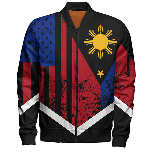 Philippines And American Bomber Jacket Flag Half Concept Brush Style