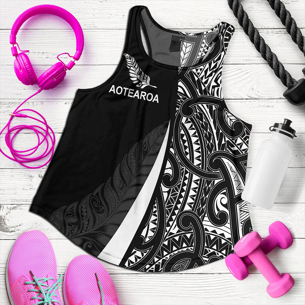 New Zealand Women Tank Country Aotearoa Maori Pattern Silver Fern
