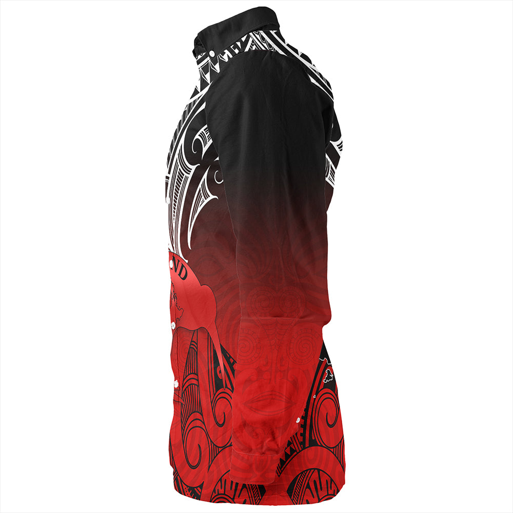 New Zealand Long Sleeve Shirt Maori Kiwi Bird Symbols Map