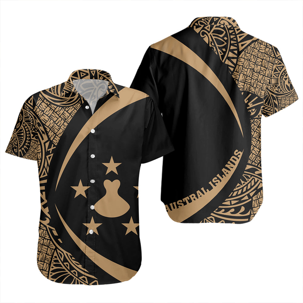 Austral Islands Short Sleeve Shirt Coat Of Arm Lauhala Gold Circle