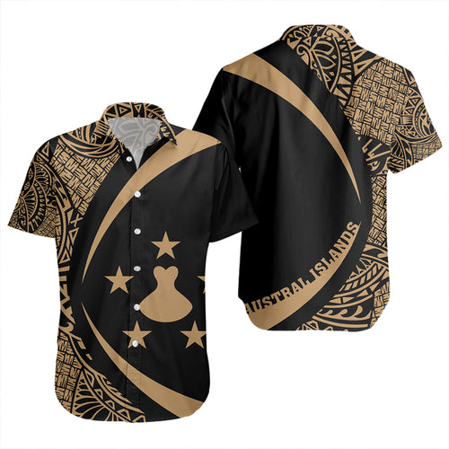 Austral Islands Short Sleeve Shirt Coat Of Arm Lauhala Gold Circle