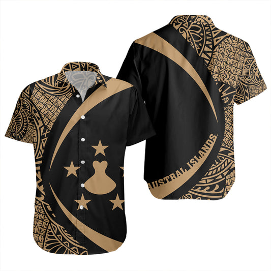 Austral Islands Short Sleeve Shirt Coat Of Arm Lauhala Gold Circle
