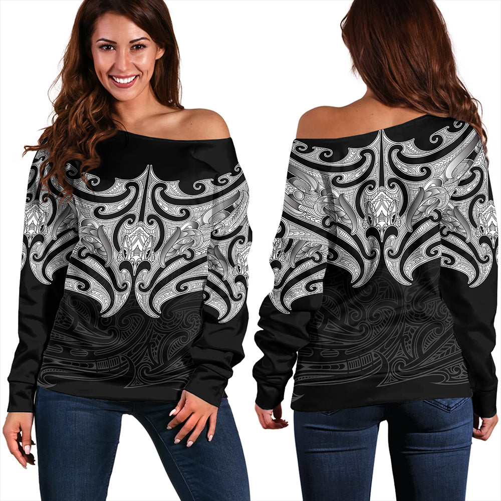 New Zealand Off Shoulder Sweatshirt Maori Pattern