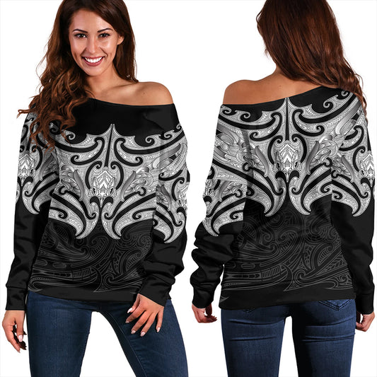 New Zealand Off Shoulder Sweatshirt Maori Pattern