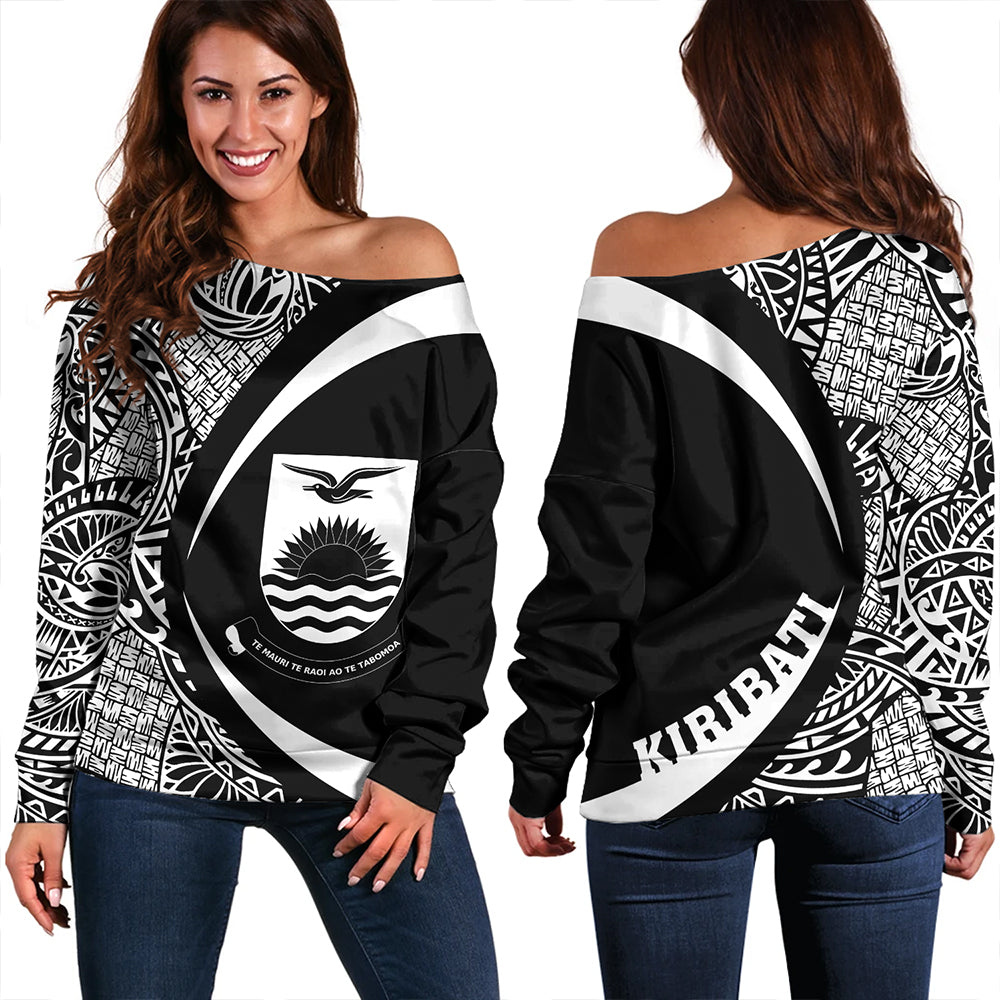Kiribati Off Shoulder Sweatshirt Coat Of Arm Lauhala White Circle