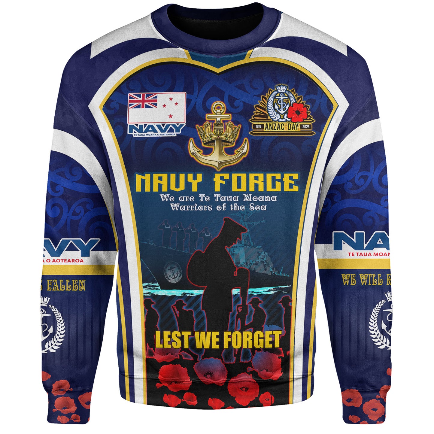 New Zealand Sweatshirt Custom Anzac Day Royal New Zealand Navy Te Taua Moana o Aotearoa
