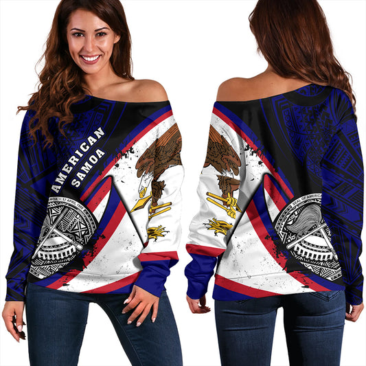 American Samoa Off Shoulder Sweatshirt Polynesia Flag Shoul Style