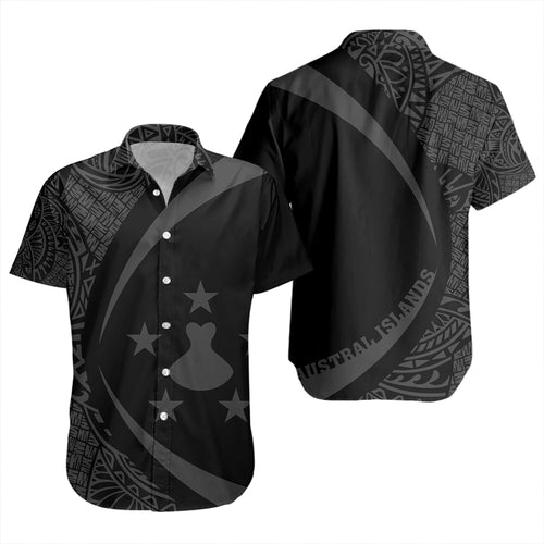Austral Islands Short Sleeve Shirt Coat Of Arm Lauhala Gray Circle