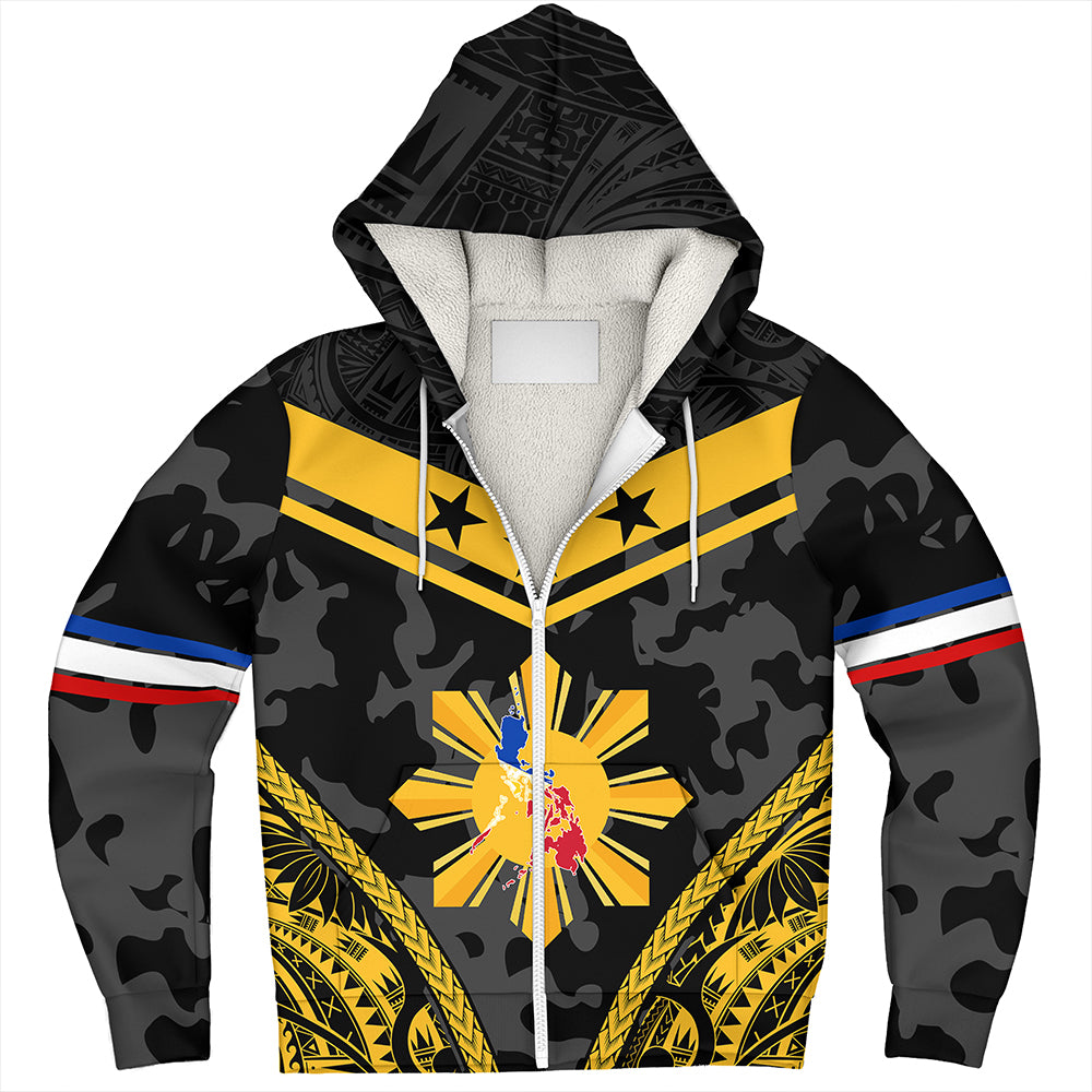 Philippines Sherpa Hoodie Polynesian Sun Star Style Camouflage