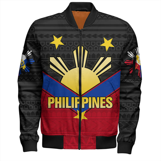 Philippines Bomber Jacket Custom - Philippines Sun Star Sport Style Polynesian