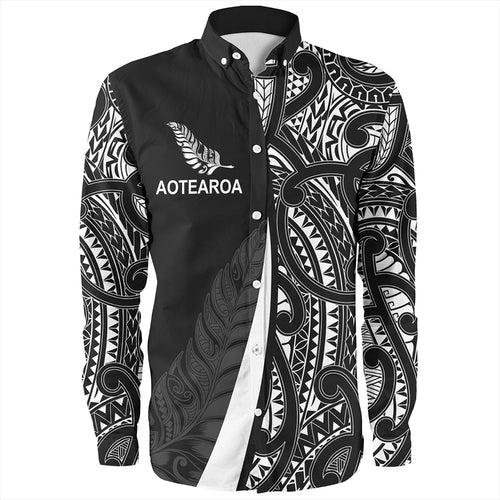 New Zealand Long Sleeve Shirt Country Aotearoa Maori Pattern Silver Fern