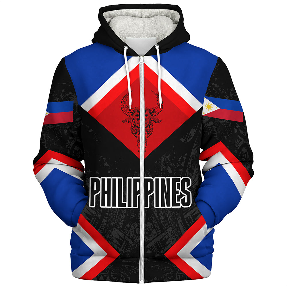 Philippines Sherpa Hoodie Water Buffalo Sun Tribal Style