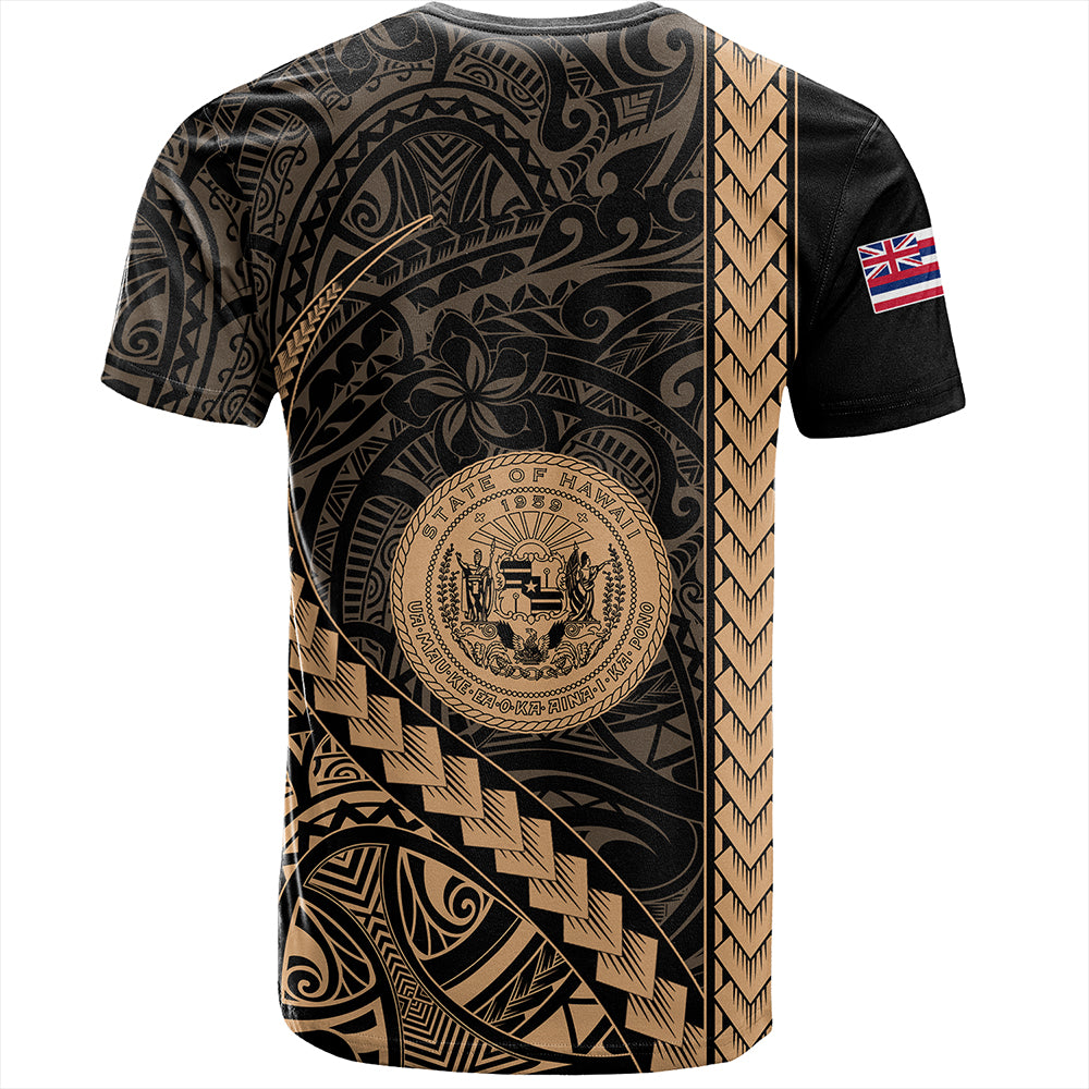 Hawaii T-Shirt Tribal Polynesian Coat Of Arms Gold