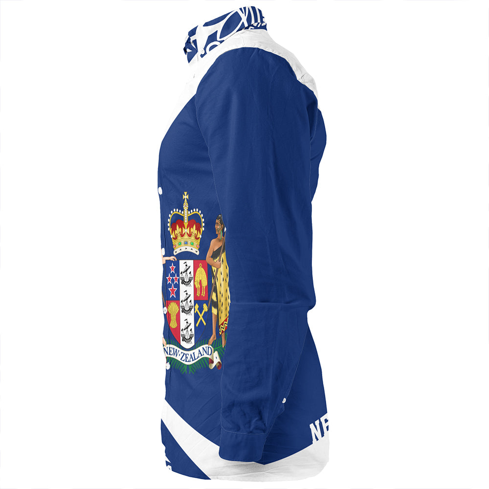 New Zealand Long Sleeve Shirt Coat Of Arm Lauhala White Circle