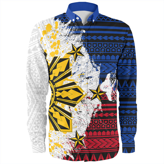 Philippines Long Sleeve Shirt Filipino Sun Flag Grunge Style