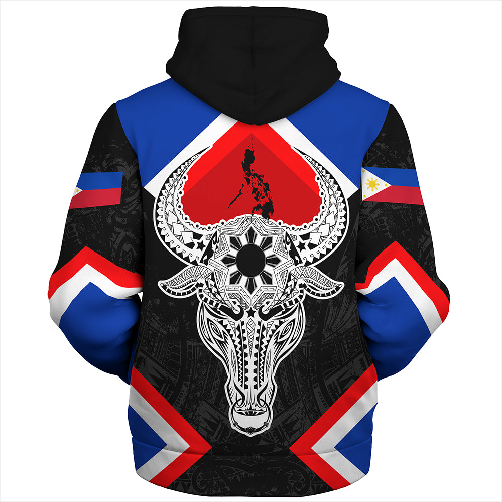 Philippines Sherpa Hoodie Water Buffalo Sun Tribal Style