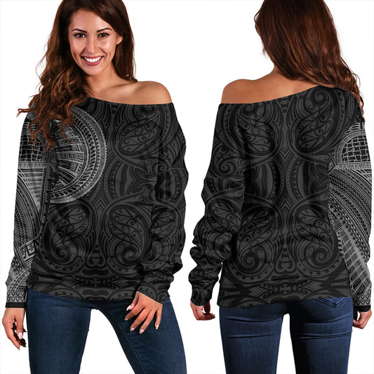 Samoa Tribal Maori Tattoo Roman Reigns Off Shoulder Sweatshirt Gray