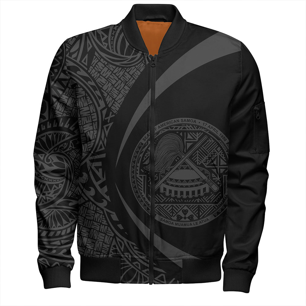 Samoa Bomber Jacket American Samoa Coat Of Arm Lauhala Gray Circle