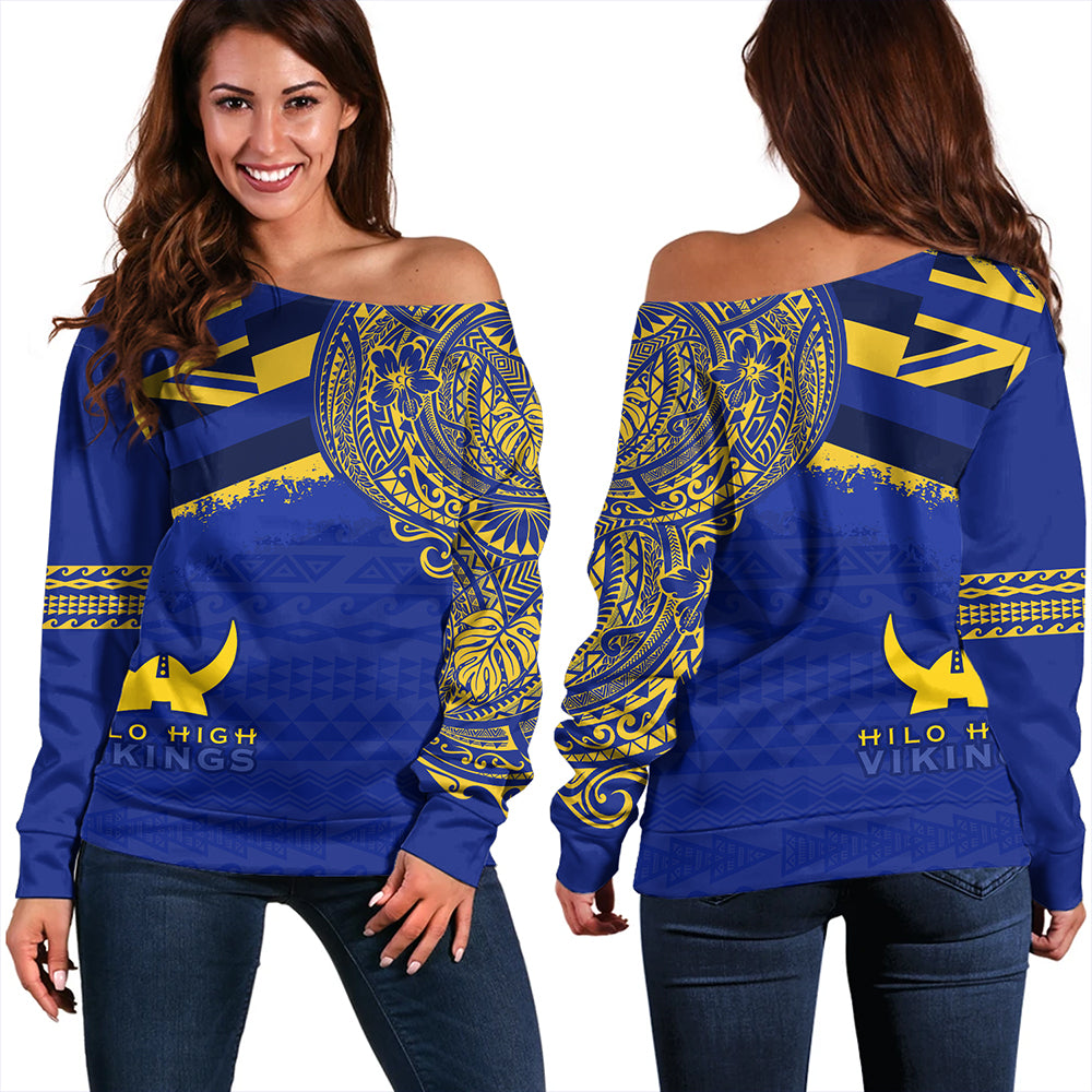 Hawaii Off Shoulder Sweatshirt Hilo High School With Crest Style