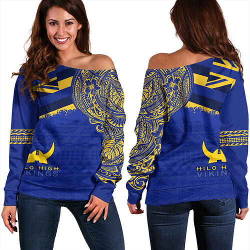 Hawaii Off Shoulder Sweatshirt Hilo High School With Crest Style