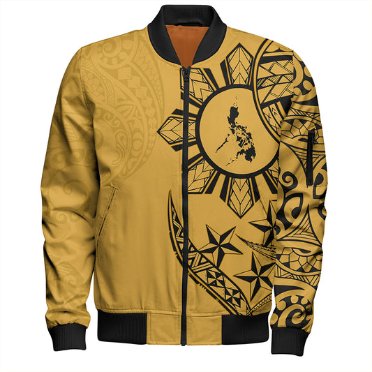 Philippines Bomber Jacket Tribal Sun In My Heart Gold Style