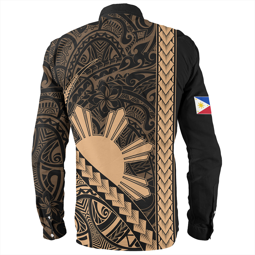 Philippines Long Sleeve Shirt Tribal Polynesian Sun Gold