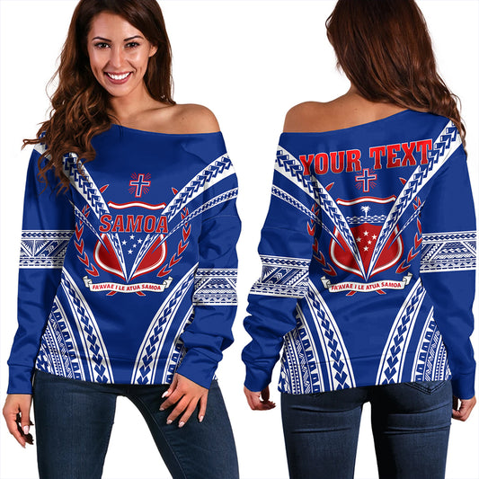 Samoa Off Shoulder Sweatshirt Custom Polynesian Tribal Crest Design