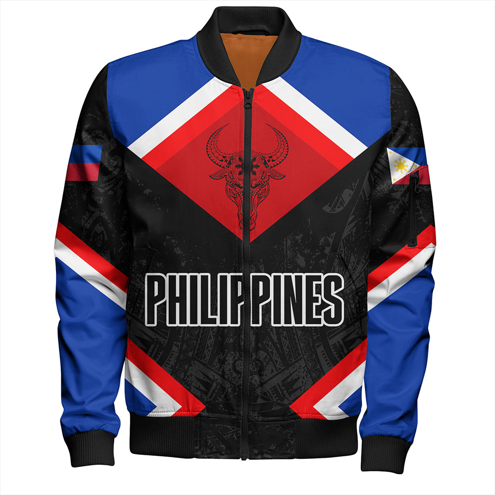 Philippines Bomber Jacket Water Buffalo Sun Tribal Style