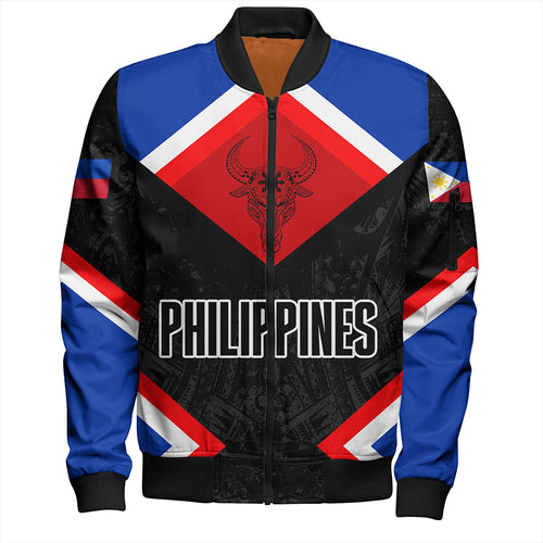 Philippines Bomber Jacket Water Buffalo Sun Tribal Style