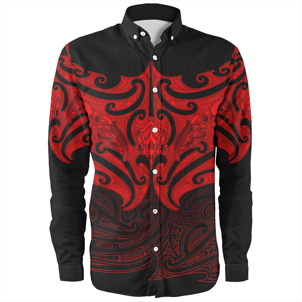 New Zealand Long Sleeve Shirt Maori Red Pattern
