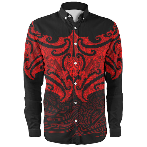 New Zealand Long Sleeve Shirt Maori Red Pattern