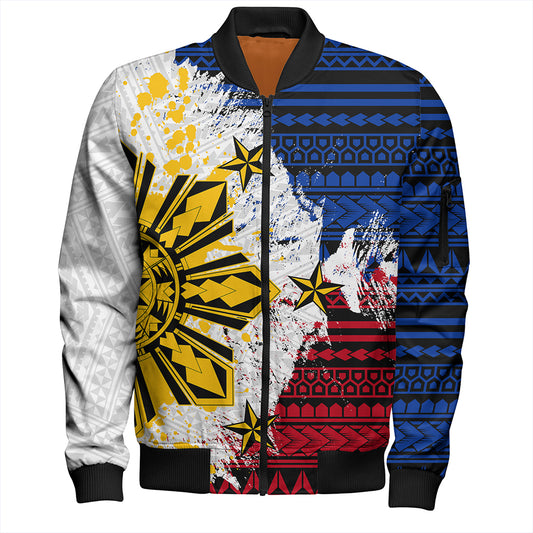 Philippines Bomber Jacket Filipino Sun Flag Grunge Style