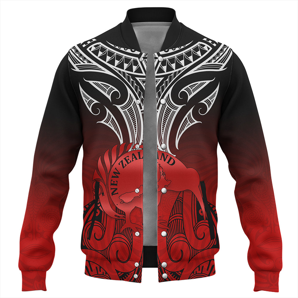New Zealand Baseball Jacket Maori Kiwi Bird Symbols Map