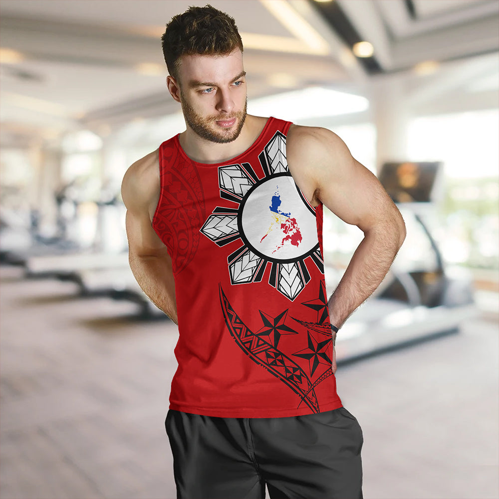 Philippines Tank Top Tribal Sun In My Heart Red Style